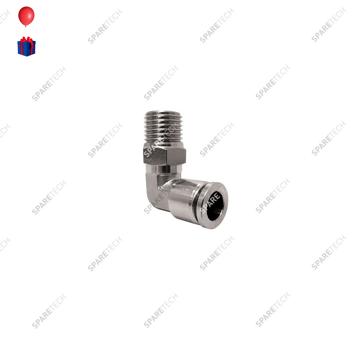 Coude, inox, M1/4" pour tuyau 6-8mm