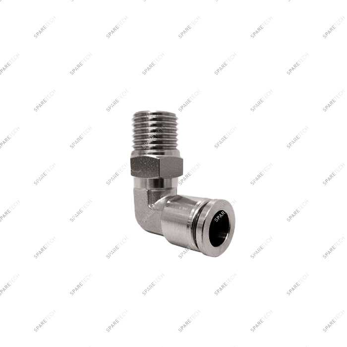 Coude, inox, M1/4" pour tuyau 6-8mm